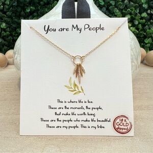 New Dainty Chain Link Necklace | Feathers | Cubic Zirconias | 18K Gold Dipped